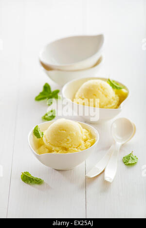 Fresh fruit sorbet ice cream in a white bowl Stock Photo