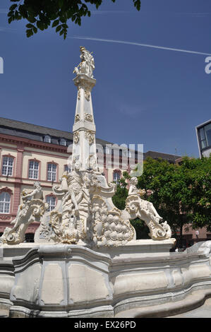 St George's fountain in the Kornmarkt in Trier Germany, designed by the architect Johannez Seitz. Stock Photo