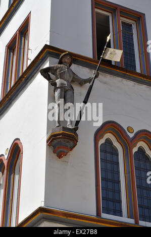 Statue of a knight in armour on a building in the market square in Trier, Germany. Stock Photo