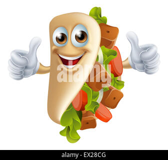 An illustration of a healthy looking cartoon souvlaki kebab character giving a thumbs up Stock Photo