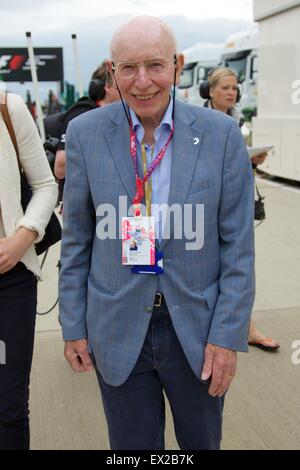 Silverstone, Northants, UK. 05th July, 2015. Formula 1 British Grand Prix. John Surtees, British former Grand Prix motorcycle road racer and Formula One driver arrives on race day. Credit:  Action Plus Sports/Alamy Live News Stock Photo