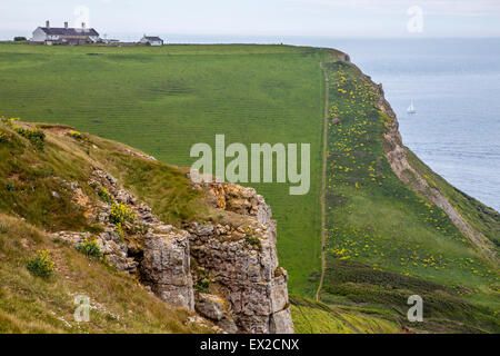 Coastal path at St Aldhelm's head near Worth Matravers village on the Dorset Jurassic coast Stock Photo