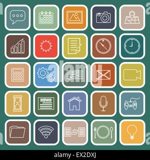 Application line flat icons on green background, stock vector Stock Vector