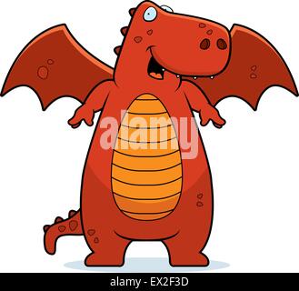 A happy cartoon dragon standing and smiling. Stock Vector