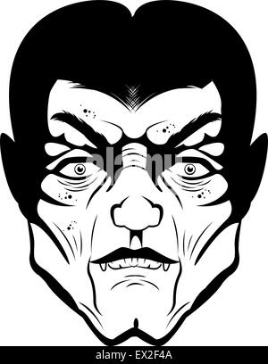 A black and white vampire face illustration. Stock Vector