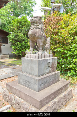 Komainu statue guard of Shinobusuwa (Toshogu) Shinto Shrine in Gyoda town, Saitama Prefecture, Japan Stock Photo