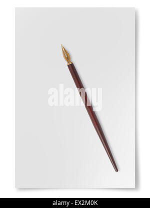 Paper sheet with nib isolated on  white background Stock Photo