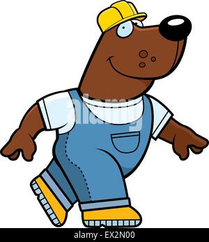 A happy cartoon builder bear in a hardhat. Stock Vector