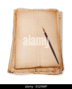 Sheets pile with nib isolated on  white background Stock Photo