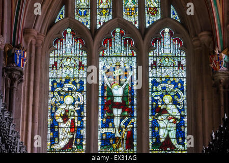Stained glass window in Winchester Cathedral, Hampshire, England, UK Stock Photo
