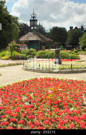 Traditional formal flowers beds in Hall Leys Park, an award winnning public space in Matlock, Derbyshire, England Britain UK Stock Photo