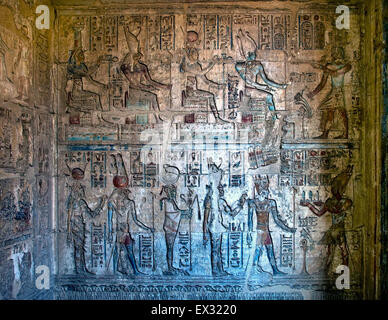 Luxor Egypt- Ptolemaic temple in Deir el Medina – walls with deities Stock Photo