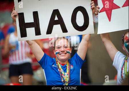 Vancouver, Canada - July 5, 2015: Fans ahead of the World Cup final match between the USA and Japan at the FIFA Women's World Cup Canada 2015 at BC Place Stadium. Stock Photo