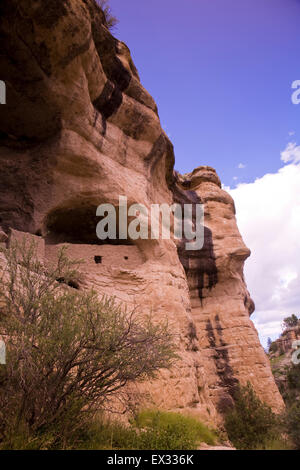Gila Cliff Dwellings National Monument preserves stone and mortar structures built into natural caves by the Mogollon culture. Stock Photo