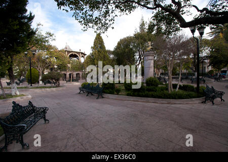 The plaza in colonial Jerez, Zacatecas state, Mexico Stock Photo