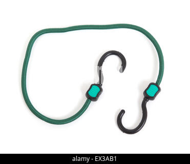 Black hook with elastic rope on a white background Stock Photo