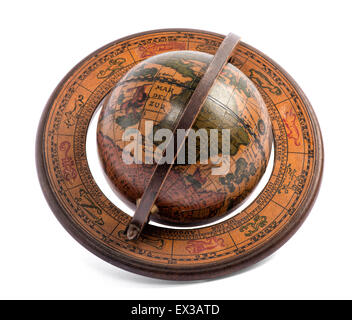 Old vintage wooden terrestrial world globe Stock Photo