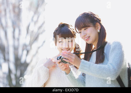 Young Japanese women enjoying trip in Kawagoe, Japan Stock Photo