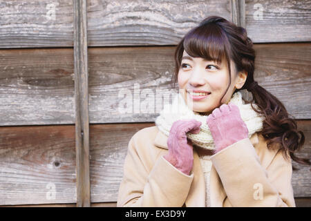 Young Japanese woman enjoying trip in Kawagoe, Japan Stock Photo