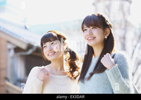 Young Japanese women enjoying trip in Kawagoe, Japan Stock Photo