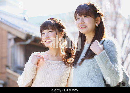 Young Japanese women enjoying trip in Kawagoe, Japan Stock Photo