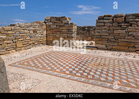 Mosaic floor in the ruins of the ancient city of Delos, Delos Island, Cyclades, Aegean Sea, Greece Stock Photo