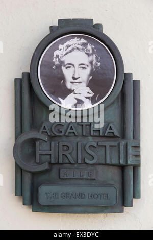 Agatha Christie memorial plaque, The Grand Hotel, Torquay, Devon, southern England, England, United Kingdom Stock Photo