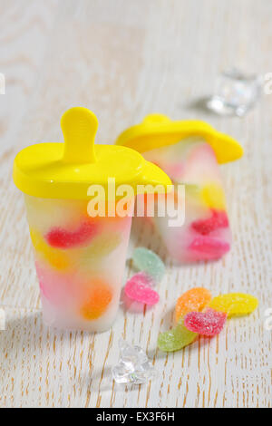 Popsicle Ice Pops with gummy candy Stock Photo