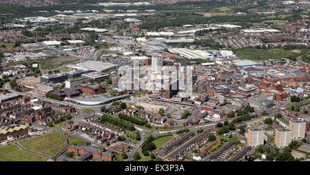 aerial skyline view of Hanley in Stoke on Trent, Staffordshire, UK (this view from the East with the curve-fronted bus station prominent) Stock Photo