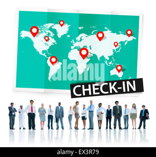 Check In Travel Locations Global World Tour Concept Stock Photo