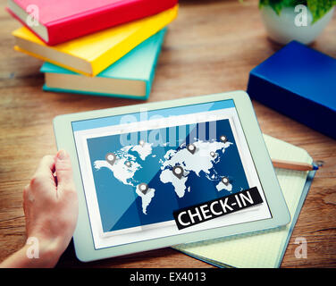 Check In Travel Locations Global World Tour Concept Stock Photo