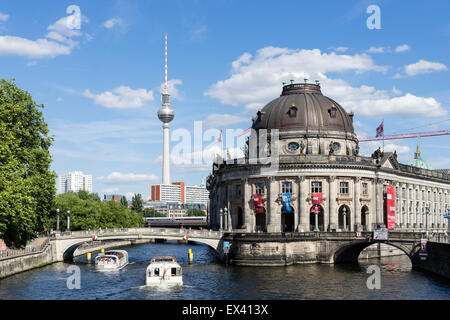 View of Bode Museum and Television Tower or Fernsehturm in Berlin Germany Stock Photo