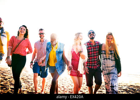 Friendship Bonding Relaxation Summer Beach Happiness Concept Stock Photo