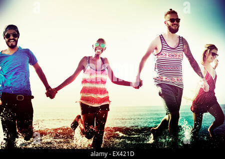 Diverse Beach Summer Friends Fun Running Concept Stock Photo