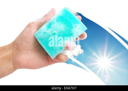 Man cleaning the window. Element of design. Stock Photo