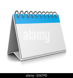 Blue and White Desk Calendar Empty 3D Template on White Background Illustration Stock Photo