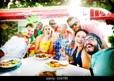 Diverse People Luncheon Outdoors Food Concept Stock Photo