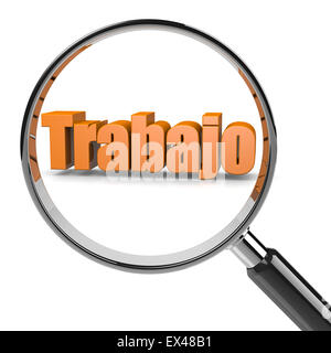 Magnifier Glass Focused on Job Spanish Text Illustration, Searching Job Concept Stock Photo