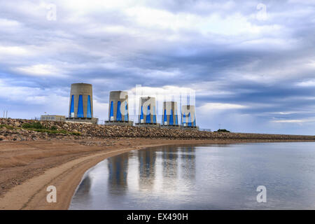 Hydroelectric power turbines at Gardiner Dam on Lake Diefenbaker, Saskatchewan, Canada. Stock Photo