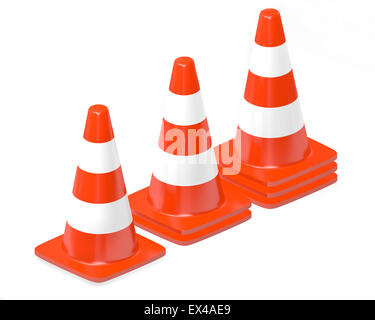 3d traffic cones isolated over white Stock Photo