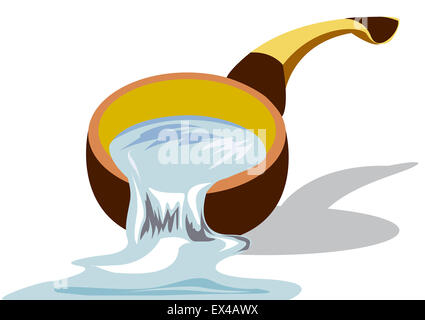 Wooden bucket from which the water pours Stock Photo