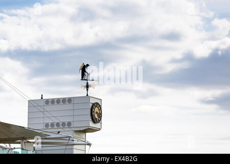 Weather vane known as Old Father Time at Lords Cricket Ground - London, 27 June 2015 Stock Photo