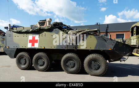 Swiss-made Mowag Piranha APC as an ambulance vehicle of the Danish Army. Stock Photo