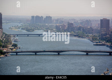 Aerial view of the downtown area of Cairo along the Nile River as ...