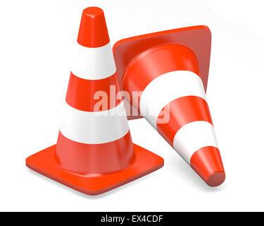 3d traffic cones isolated over white Stock Photo