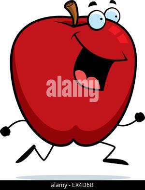 A happy cartoon apple running and smiling. Stock Vector