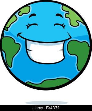 A cartoon planet Earth happy and smiling. Stock Vector