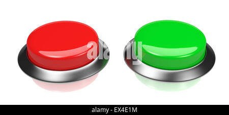 Two Red and Green Glossy Buttons on White Background 3D Illustration Stock Photo