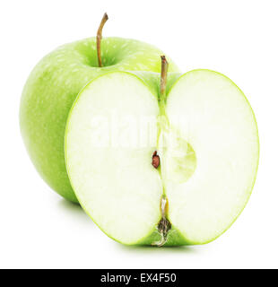 green apple with half of apple isolated on the white background. Stock Photo