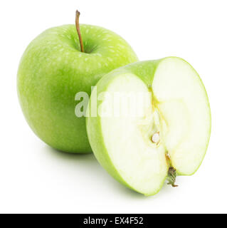 green apple with slice isolated on the white background. Stock Photo
